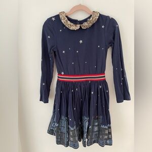 Mini Boden Cityscape Navy Dress with Gold Sequins 5/6